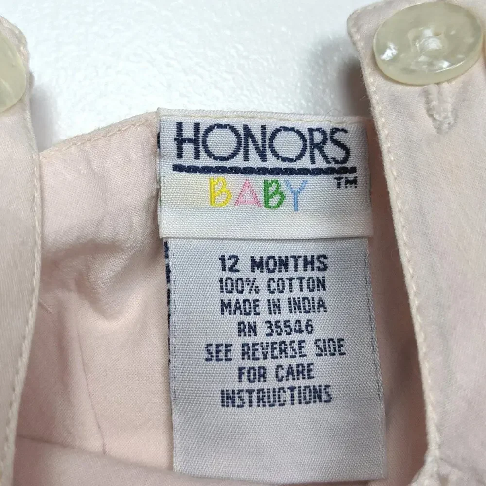 Vintage Honors Dress Girls Size 18m Pale Pink Pinny Scalloped